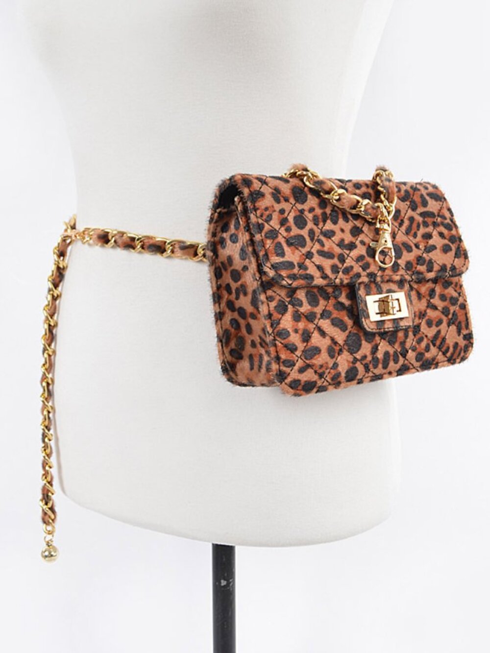 BNWT Leopard Print Quilted Chain Belt Fanny Pack Animal Print Bag Charm